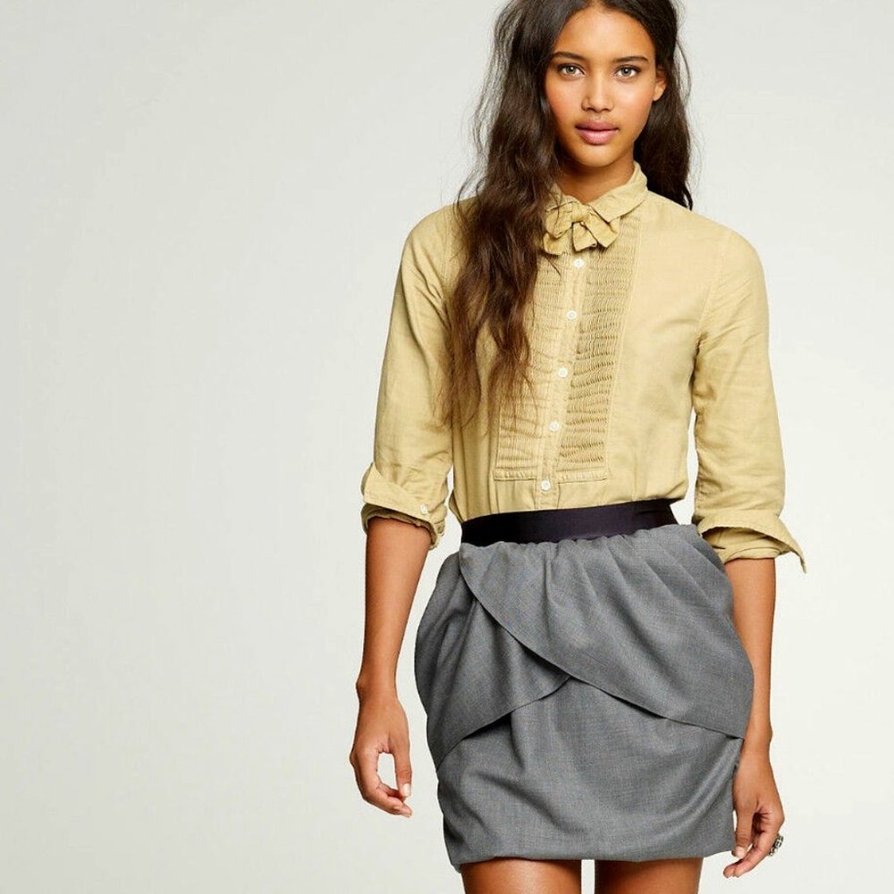 J. Crew Tulip Super 120s Wool Tiered Tulip Mini Skirt In Charcoal Gray 4 EUC